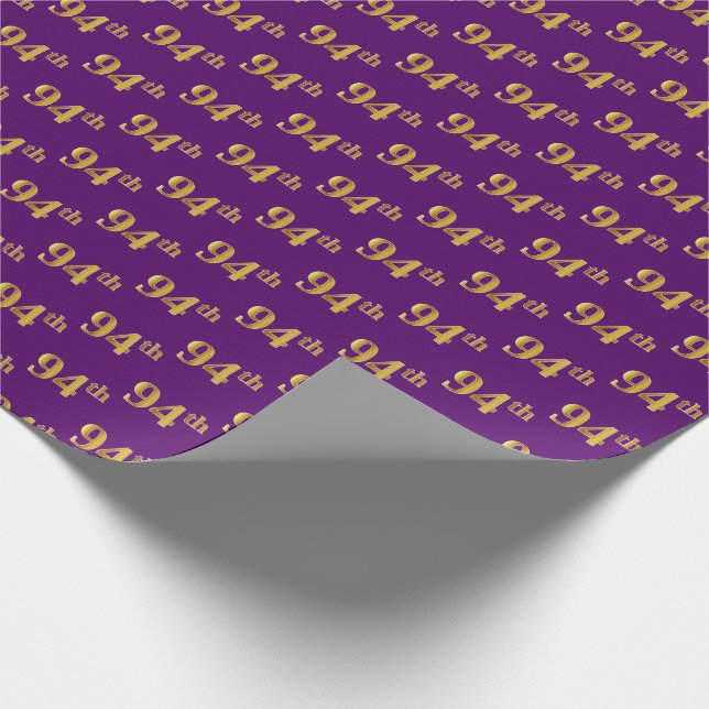 Purple, Faux Gold 94th (Ninety-Fourth) Event Wrapping Paper (Corner)