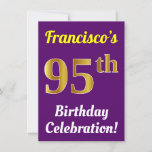 [ Thumbnail: Purple, Faux Gold 95th Birthday Celebration + Name Invitation ]