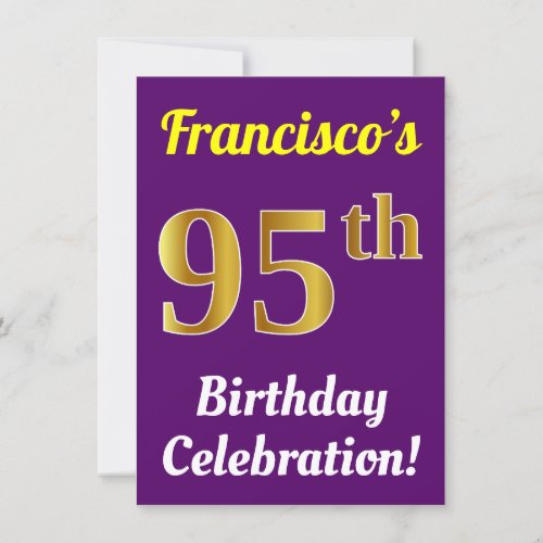 Purple Faux Gold 95th Birthday Celebration  Name Invitation