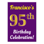 [ Thumbnail: Purple, Faux Gold 95th Birthday Celebration + Name Invitation ]