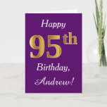 [ Thumbnail: Purple, Faux Gold 95th Birthday + Custom Name Card ]