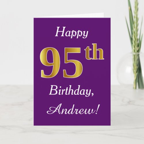 Purple Faux Gold 95th Birthday  Custom Name Card