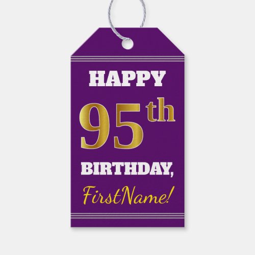 Purple Faux Gold 95th Birthday  Custom Name Gift Tags