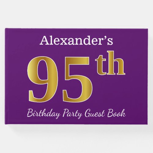 Purple Faux Gold 95th Birthday Party Custom Name Guest Book