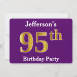 [ Thumbnail: Purple, Faux Gold 95th Birthday Party; Custom Name Invitation ]