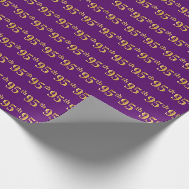 Purple, Faux Gold 95th (Ninety-Fifth) Event Wrapping Paper (Corner)