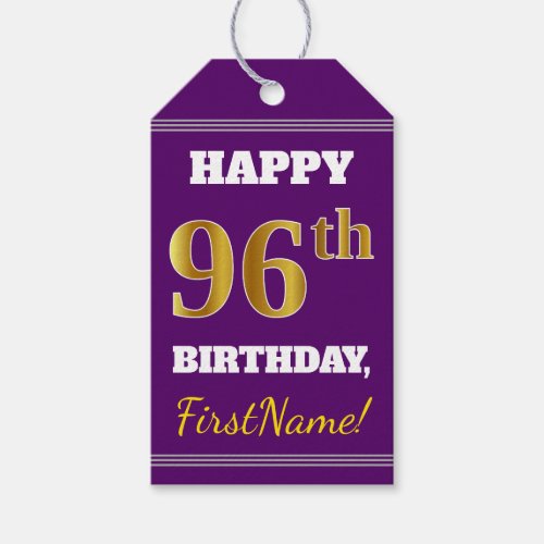 Purple Faux Gold 96th Birthday  Custom Name Gift Tags