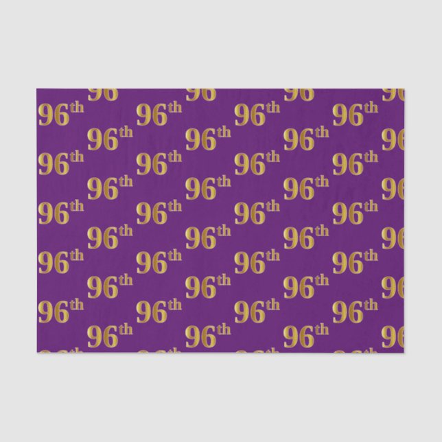 Purple, Faux Gold 96th (Ninety-Sixth) Event Tissue Paper (Front)
