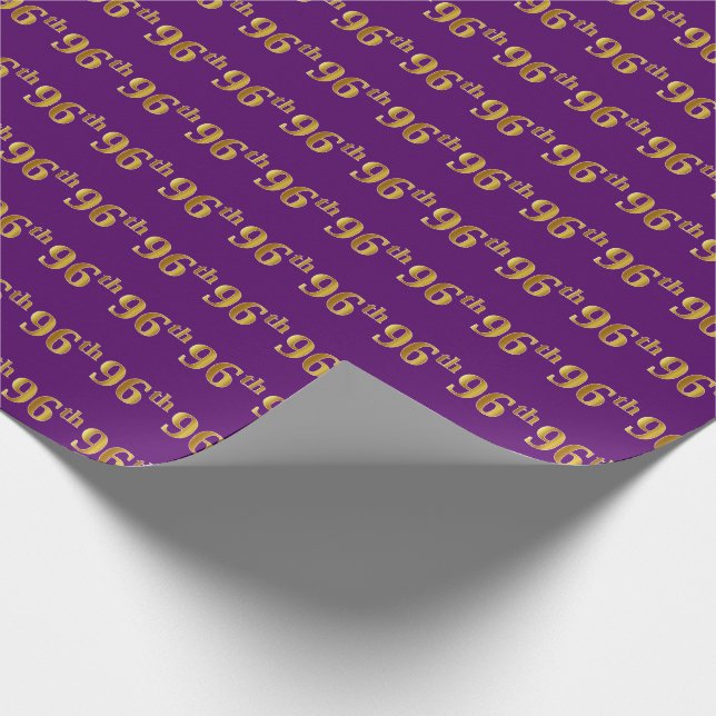 Purple, Faux Gold 96th (Ninety-Sixth) Event Wrapping Paper (Corner)