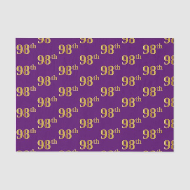 Purple, Faux Gold 98th (Ninety-Eighth) Event Tissue Paper (Front)