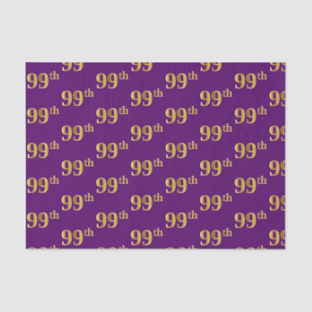 Purple, Faux Gold 99th (Ninety-Ninth) Event Tissue Paper (Front)