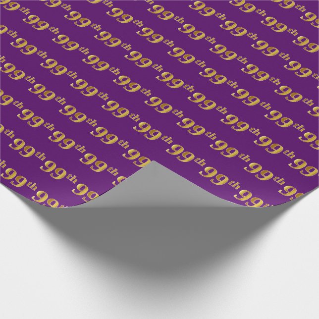 Purple, Faux Gold 99th (Ninety-Ninth) Event Wrapping Paper (Corner)