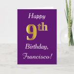 [ Thumbnail: Purple, Faux Gold 9th Birthday + Custom Name Card ]