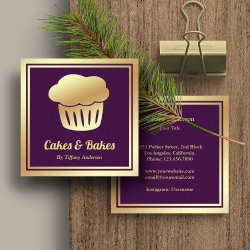 Purple Faux Gold Foil Homemade Cupcake Bakery Square Business Card