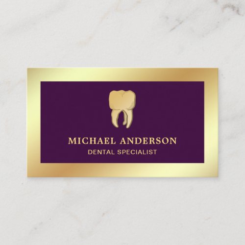 Purple Faux Gold Foil Tooth Dental Clinic Dentist Business Card