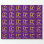 [ Thumbnail: Purple, Faux Gold "Happy 12th Birthday" Wrapping Paper ]