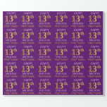 [ Thumbnail: Purple, Faux Gold "Happy 13th Birthday" Wrapping Paper ]