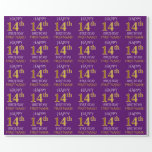 [ Thumbnail: Purple, Faux Gold "Happy 14th Birthday" Wrapping Paper ]