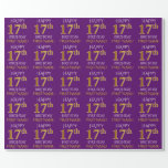 [ Thumbnail: Purple, Faux Gold "Happy 17th Birthday" Wrapping Paper ]