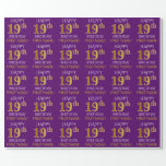 [ Thumbnail: Purple, Faux Gold "Happy 19th Birthday" Wrapping Paper ]