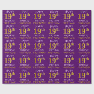 Purple, Faux Gold "HAPPY 19th BIRTHDAY" Wrapping Paper