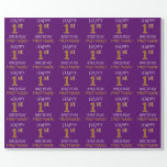 [ Thumbnail: Purple, Faux Gold "Happy 1st Birthday" Wrapping Paper ]