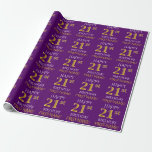 [ Thumbnail: Purple, Faux Gold "Happy 21st Birthday" Wrapping Paper ]
