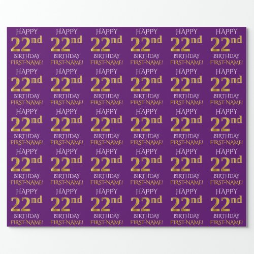 Purple Faux Gold HAPPY 22nd BIRTHDAY Wrapping Paper