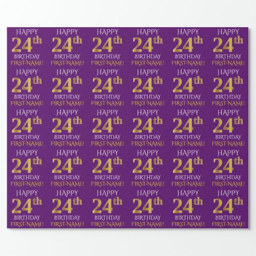 Purple Faux Gold HAPPY 24th BIRTHDAY Wrapping Paper