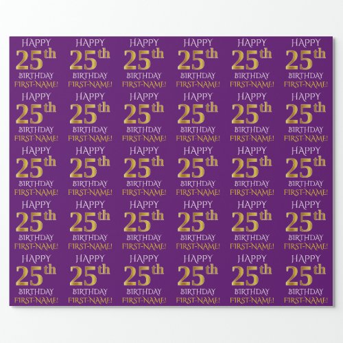 Purple Faux Gold HAPPY 25th BIRTHDAY Wrapping Paper