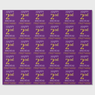Purple, Faux Gold "HAPPY 2nd BIRTHDAY" Wrapping Paper