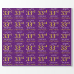 [ Thumbnail: Purple, Faux Gold "Happy 33rd Birthday" Wrapping Paper ]