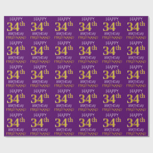 Purple, Faux Gold "HAPPY 34th BIRTHDAY" Wrapping Paper