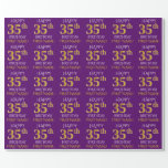 [ Thumbnail: Purple, Faux Gold "Happy 35th Birthday" Wrapping Paper ]