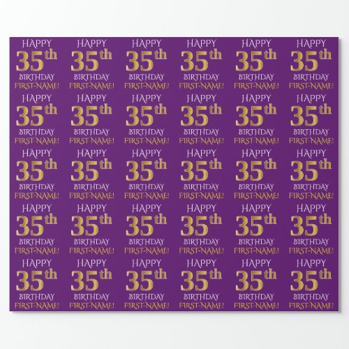 Purple Faux Gold HAPPY 35th BIRTHDAY Wrapping Paper