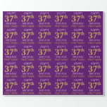 [ Thumbnail: Purple, Faux Gold "Happy 37th Birthday" Wrapping Paper ]