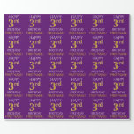[ Thumbnail: Purple, Faux Gold "Happy 3rd Birthday" Wrapping Paper ]