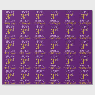 Purple, Faux Gold "HAPPY 3rd BIRTHDAY" Wrapping Paper