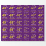 [ Thumbnail: Purple, Faux Gold "Happy 40th Birthday" Wrapping Paper ]