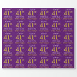 [ Thumbnail: Purple, Faux Gold "Happy 41st Birthday" Wrapping Paper ]