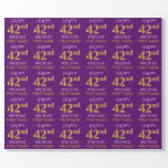 [ Thumbnail: Purple, Faux Gold "Happy 42nd Birthday" Wrapping Paper ]