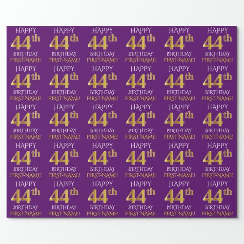 Purple Faux Gold HAPPY 44th BIRTHDAY Wrapping Paper