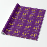 [ Thumbnail: Purple, Faux Gold "Happy 44th Birthday" Wrapping Paper ]