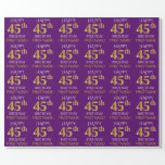 [ Thumbnail: Purple, Faux Gold "Happy 45th Birthday" Wrapping Paper ]