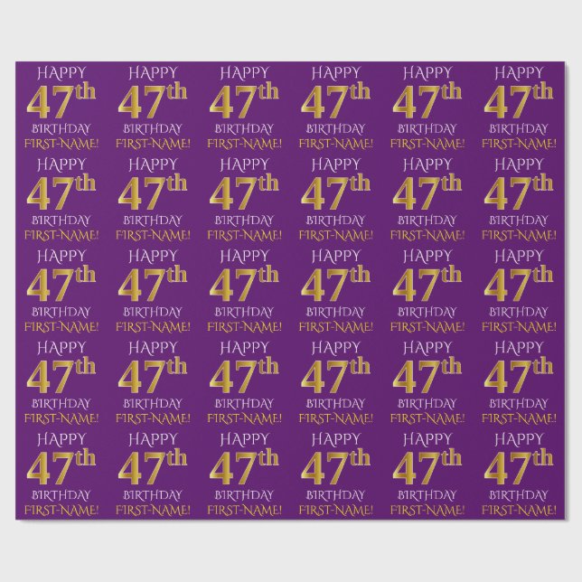 Purple, Faux Gold "HAPPY 47th BIRTHDAY" Wrapping Paper (Flat)