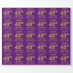 [ Thumbnail: Purple, Faux Gold "Happy 48th Birthday" Wrapping Paper ]