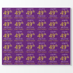 [ Thumbnail: Purple, Faux Gold "Happy 49th Birthday" Wrapping Paper ]