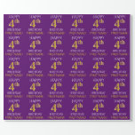 [ Thumbnail: Purple, Faux Gold "Happy 4th Birthday" Wrapping Paper ]