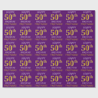 Purple, Faux Gold "HAPPY 50th BIRTHDAY" Wrapping Paper