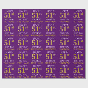 Purple, Faux Gold "HAPPY 51st BIRTHDAY" Wrapping Paper
